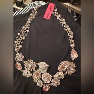 Betsey Johnson skulls and flowers statement necklace